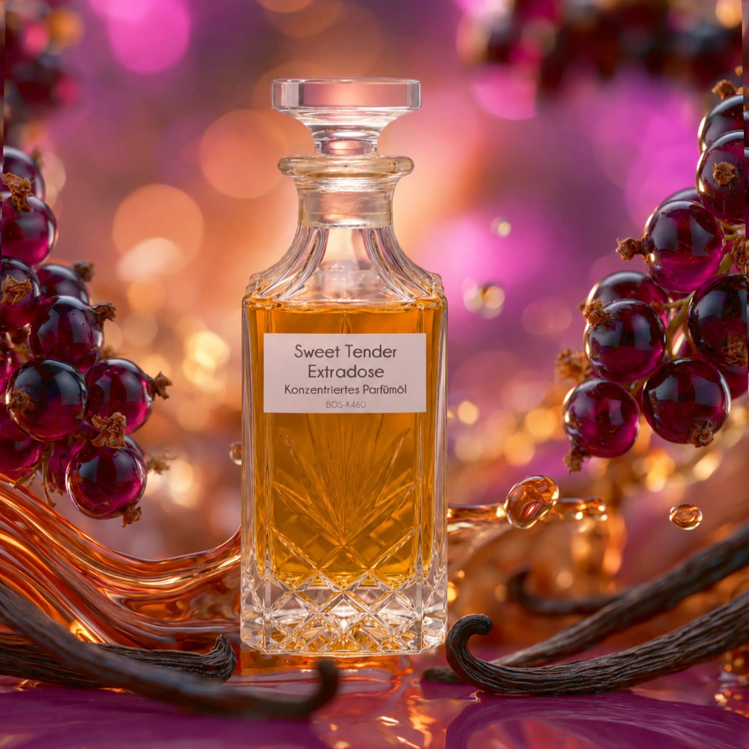 Sweet Tender Extradose Parfümöl von Sultan Essancy für Damen, Vanille-Gourmand-Duftzwilling mit schwarzer Johannisbeere, Rum und cremiger Vanille in leuchtender Magenta-Duftszene