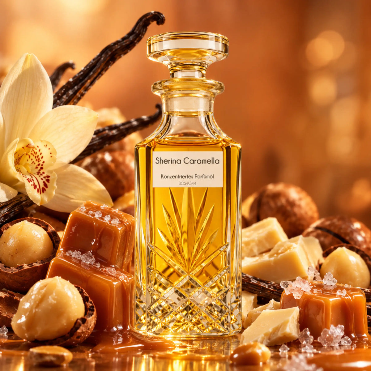Sherina Caramella Sultan Essancy Parfümöl mit Karamell, Macadamia, Vanille, weißer Schokolade und Meersalz